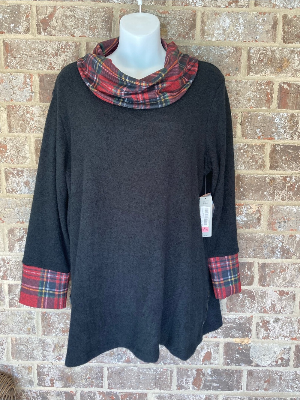 Ali Miles Cowl Neck Tunic Top long Sleeves Buttons Accent Large NWT